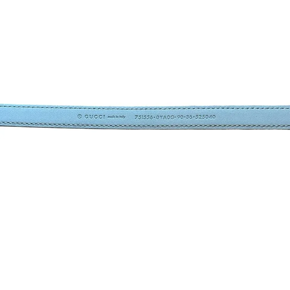 GUCCI Women's Thin Belt w/ Interlocking G Buckle Light Blue Leather SZ 90cm NEW